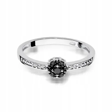 Złoty 585 Pierścionek Czarne i Białe Brylanty