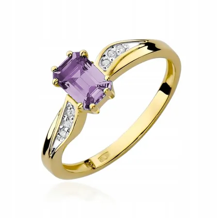 Pierścionek Białe Złoto Ametyst Diamenty Próba 585