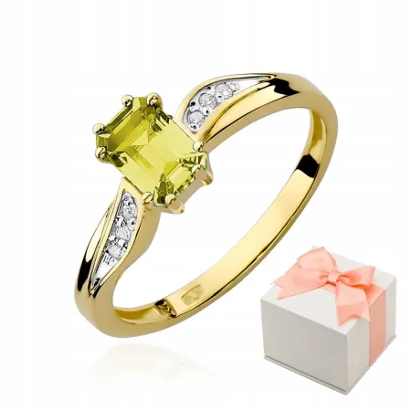 Złoty 585 Pierścionek z Cytrynem i Diamentami