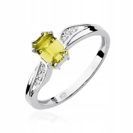 Złoty 585 Pierścionek z Cytrynem i Diamentami