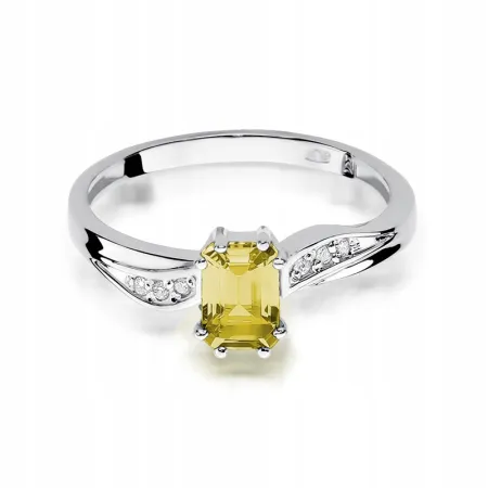 Złoty 585 Pierścionek z Cytrynem i Diamentami