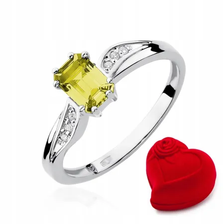 Pierścionek Zaręczynowy Białe Złoto Cytryn Diament