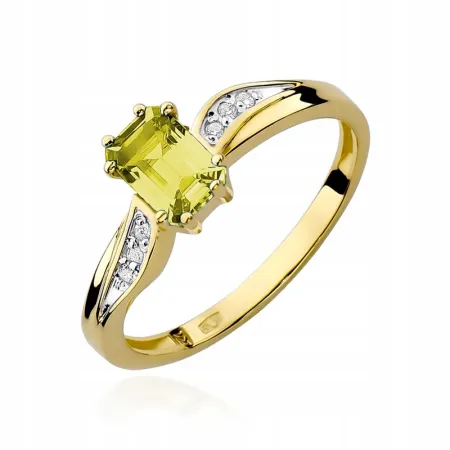Pierścionek Zaręczynowy Białe Złoto Cytryn Diament