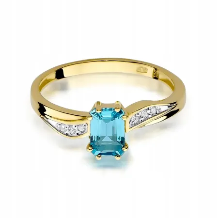 Złoty 585 Pierścionek Topaz Diamenty Grawer
