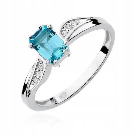 Złoty 585 Pierścionek Topaz Diamenty Grawer