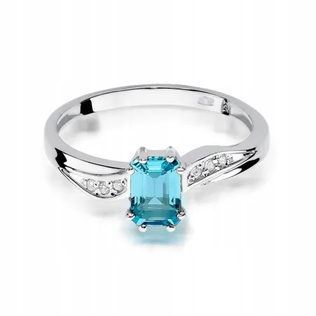 Złoty 585 Pierścionek Topaz Diamenty Grawer