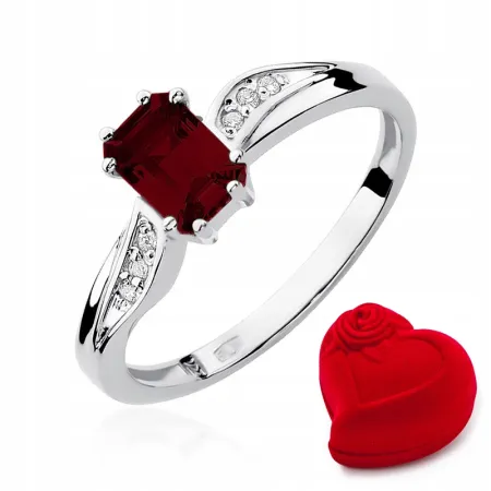 Pierścionek Granat Diamenty Białe Złoto na Prezent
