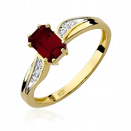 Pierścionek Granat Diamenty Białe Złoto na Prezent