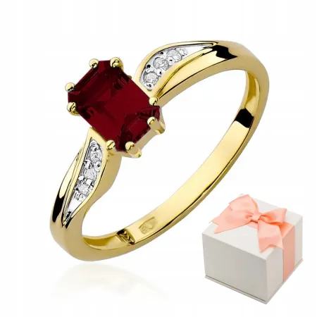 Złoty Pierścionek Zaręczynowy 585 Granat Diamenty