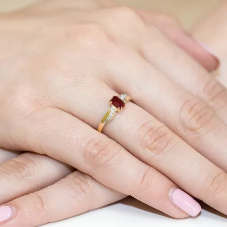 Złoty Pierścionek Zaręczynowy 585 Granat Diamenty