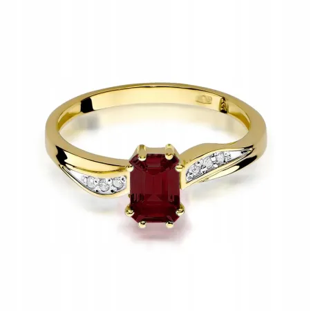 Złoty Pierścionek Zaręczynowy 585 Granat Diamenty