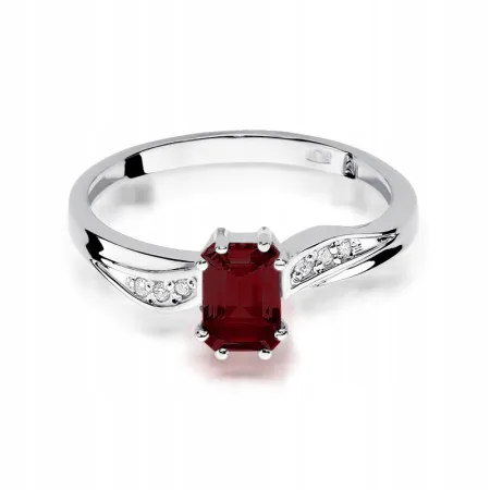 Złoty Pierścionek Zaręczynowy 585 Granat Diamenty