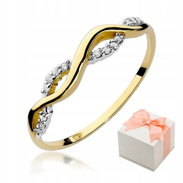 Złoty 585 Pierścionek Zaręczynowy Brylanty Grawer