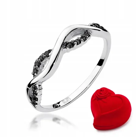 Złoty 585 Pierścionek Białe Złoto Czarne Brylanty