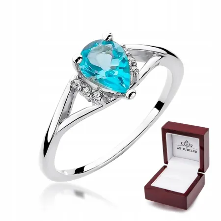 Pierścionek Zaręczynowy Białe Złoto Topaz Brylanty