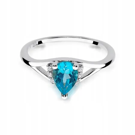 Pierścionek Zaręczynowy Białe Złoto Topaz Brylanty