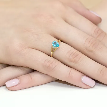 Pierścionek Zaręczynowy Białe Złoto Topaz Brylanty