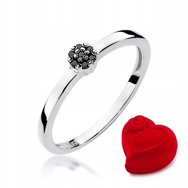 Pierścionek Zaręczynowy Czarny Brylant Białe Złoto