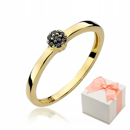 Złoty 585 Pierścionek Zaręczynowy Czarny Brylant