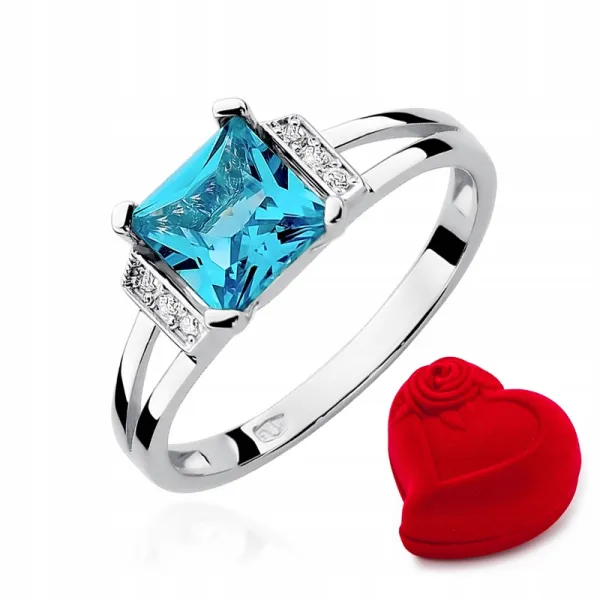 Pierścionek Zaręczynowy Białe Złoto Topaz Brylanty