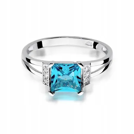 Pierścionek Zaręczynowy Białe Złoto Topaz Brylanty