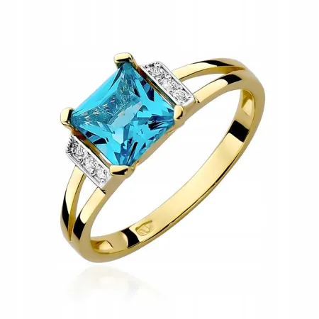 Pierścionek Zaręczynowy Białe Złoto Topaz Brylanty