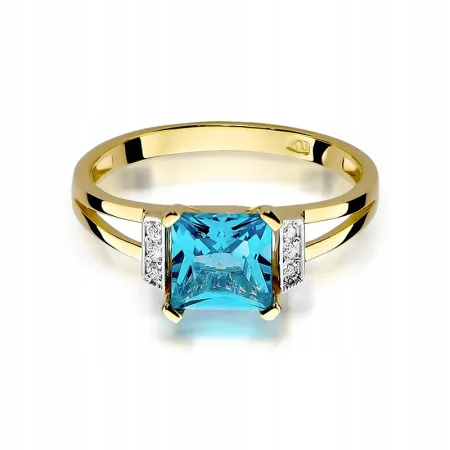 Pierścionek Zaręczynowy Białe Złoto Topaz Brylanty