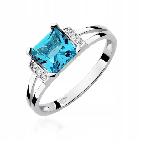 Złoty 585 Pierścionek Topaz Brylanty na Prezent