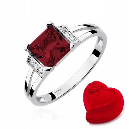 Pierścionek 585 Zaręczynowy Granat Białe Złoto