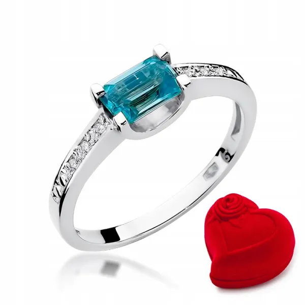 Pierścionek Zaręczynowy Białe Złoto Topaz Brylanty