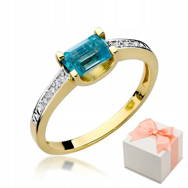 Złoty Pierścionek Topaz Brylanty Próba 585 Grawer