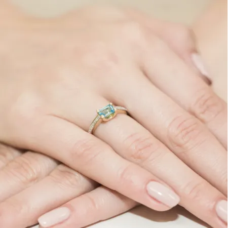 Złoty Pierścionek Topaz Brylanty Próba 585 Grawer