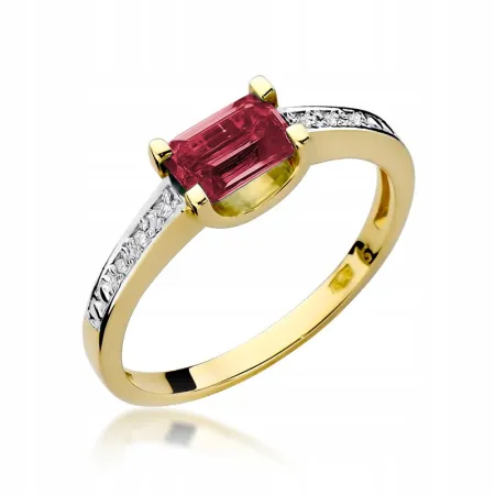 Pierścionek Białe Złoto Rubin Diamenty na Prezent