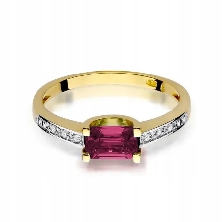 Pierścionek Białe Złoto Rubin Diamenty na Prezent