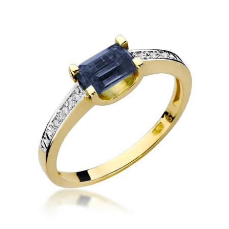 Pierścionek 585 Zaręczynowy Szafir Diamenty Grawer