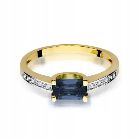 Pierścionek 585 Zaręczynowy Szafir Diamenty Grawer