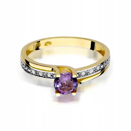 Pierścionek Białe Złoto Ametyst Diamenty Próba 585