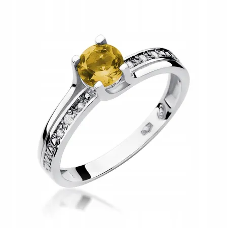 Złoty Pierścionek 585 Zaręczynowy Cytryn Diamenty
