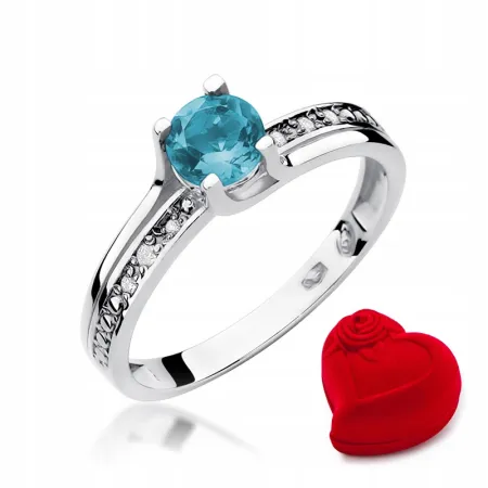 Pierścionek Zaręczynowy Białe Złoto Topaz Grawer