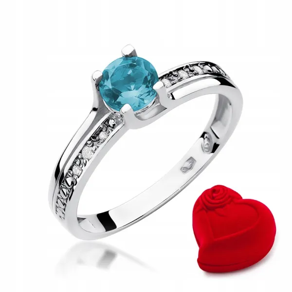 Pierścionek Zaręczynowy Białe Złoto Topaz Grawer