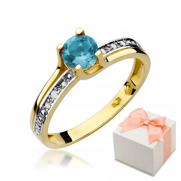 Pierścionek Zaręczynowy Topaz Diamenty 585 Grawer