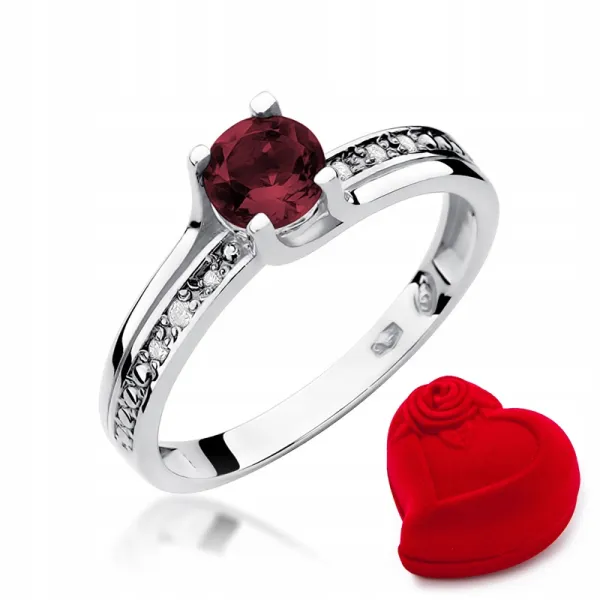 Pierścionek Zaręczynowy Granat 585 Białe Złoto