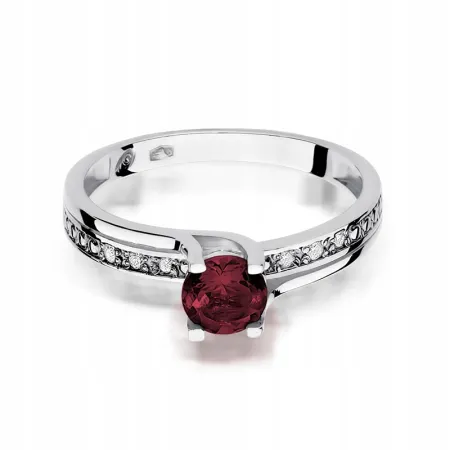 Pierścionek Zaręczynowy Granat 585 Białe Złoto
