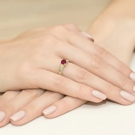 Złoty 14K Pierścionek Zaręczynowy Granat Diamenty