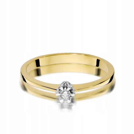Złoty 585 Pierścionek Zaręczynowy Brylant Grawer