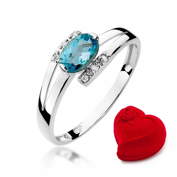 Pierścionek 585 z Topazem i Diamentami Białe Złoto