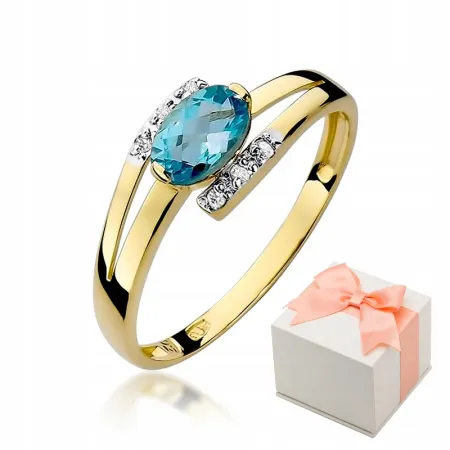 Złoty Pierścionek Topaz Diamenty Próba 585 Grawer