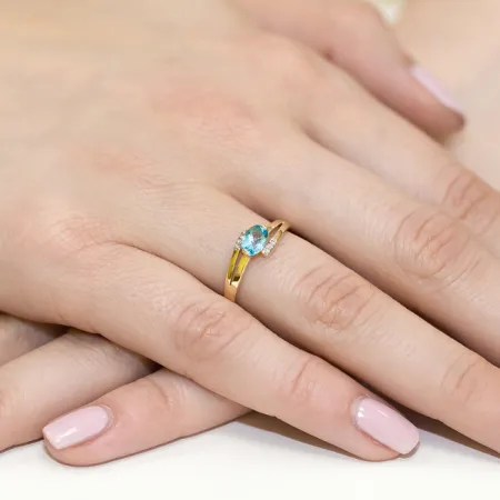 Złoty Pierścionek Topaz Diamenty Próba 585 Grawer