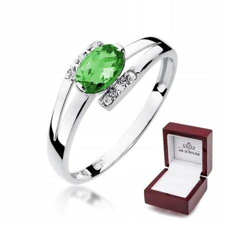 Pierścionek Białe Złoto Szmaragd Brylant Prezent