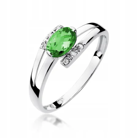 Złoty 585 Pierścionek Zaręczynowy Szmaragd Brylant